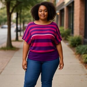 Cable and Gauge Pink & Purple soft sweater blouse with gold embellishments, XL